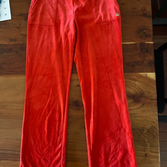 Juicy Couture Pants - Juicy Couture Red Velour‎ Pants rhinestone logo size small